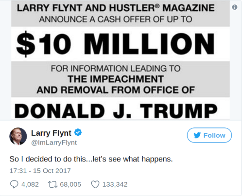 Larry Flynt Offers $10 Million For Trump Impeachment Info